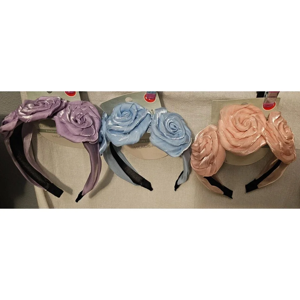 Rose Headband Silky Material Children or Adult sized Pink, Blue, Purple pastels
